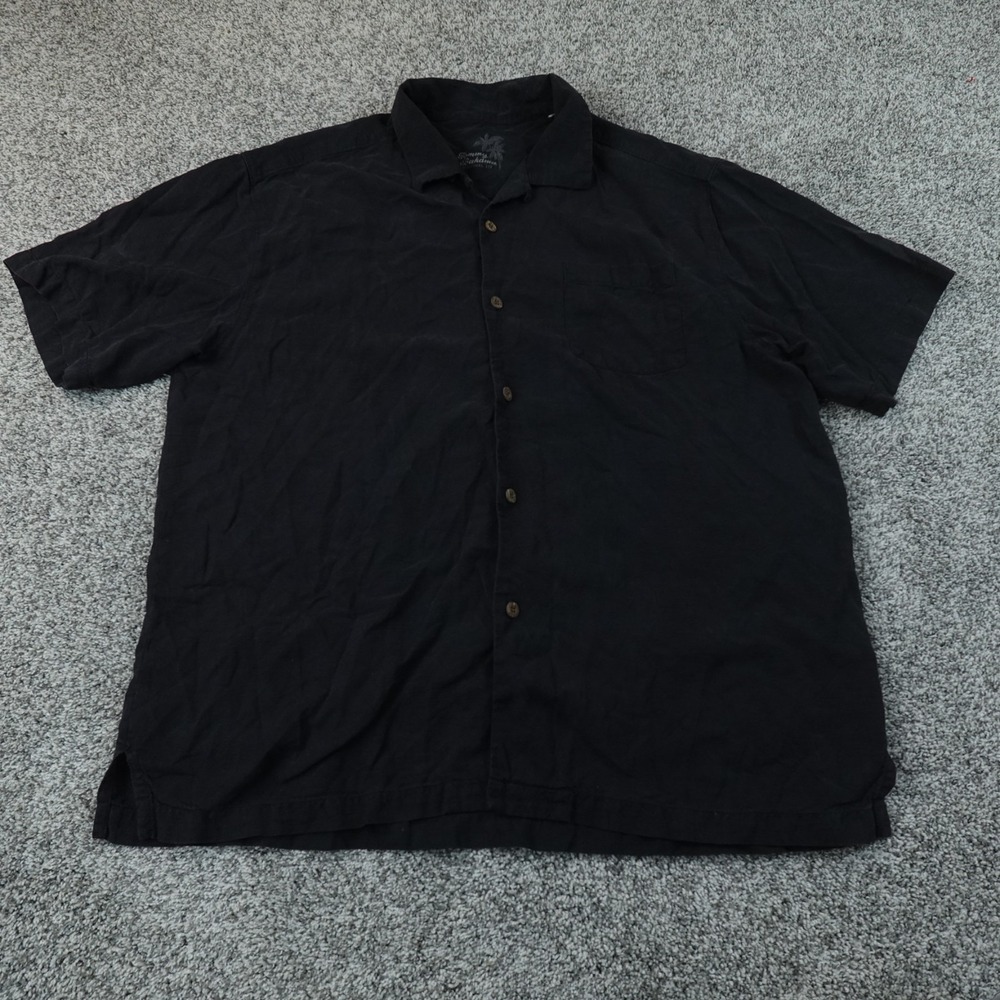 Tommy Bahama Shirt Mens XL Black Silk Jacquard Camp Loop Collar Button Up